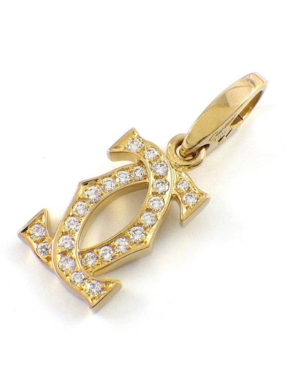 Cartier Charm Pendant Double C 2C Logo Diamond 18K Yellow Gold